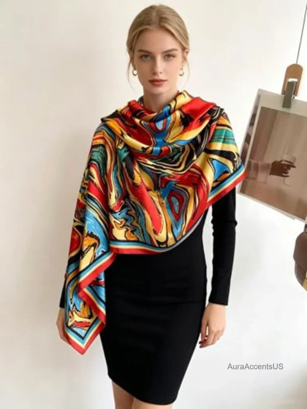 Silk Feel Large Square Shawl Wrap Scarf Oversized Fashion Scarf